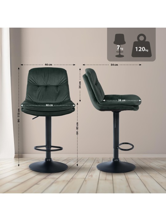 Scaun de bar catifea dafin, verde închis