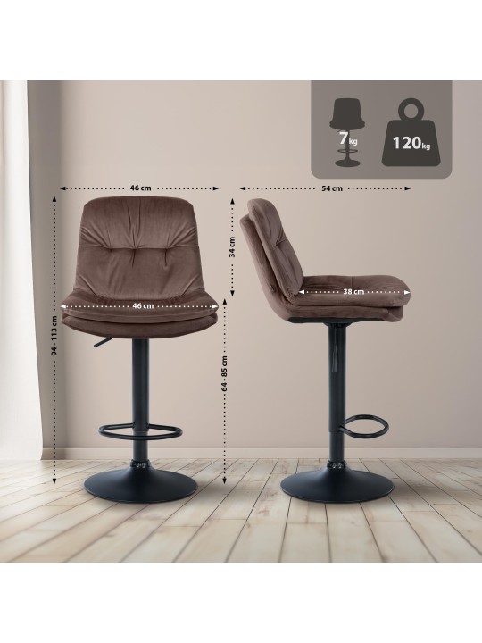 Scaun de bar catifea dafin, maro
