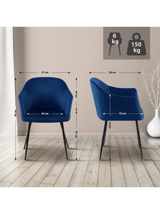 Scaun de sufragerie din catifea Jaysie, albastru închis