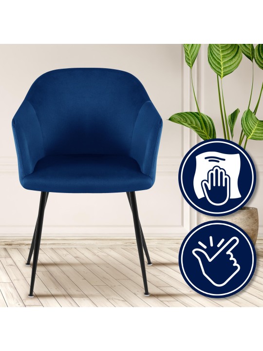 Scaun de sufragerie din catifea Jaysie, albastru închis