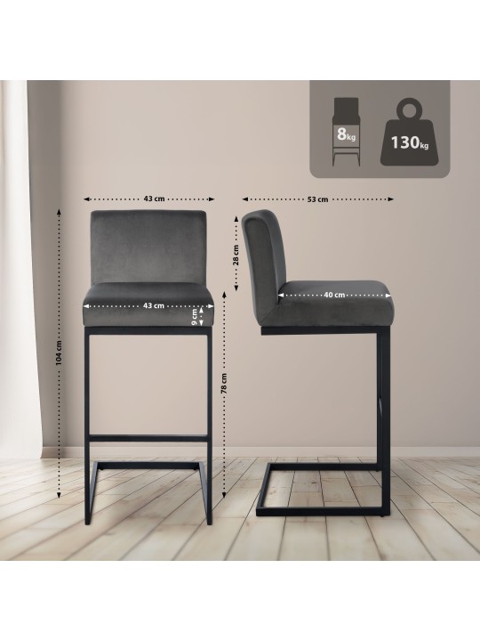Scaun de bar Hopewell catifea B, gri