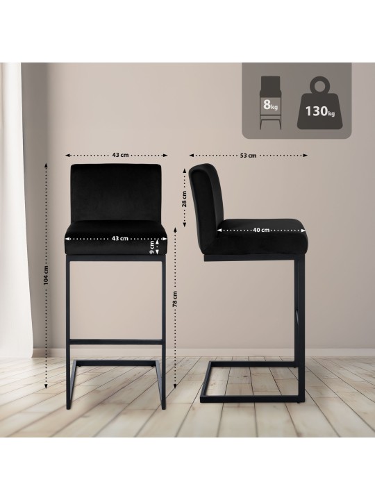 Scaun de bar Hopewell catifea B, negru