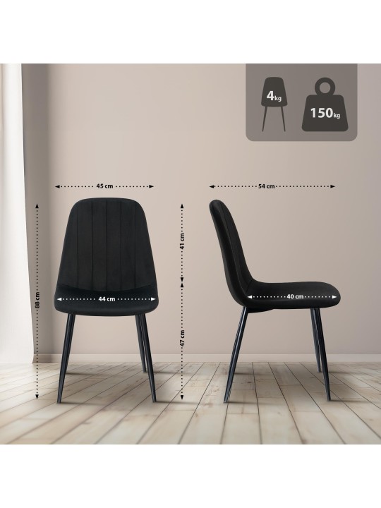 Set 4 scaune de sufragerie Baxter catifea, negru