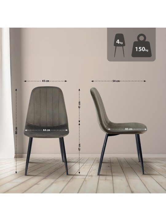 Set 4 scaune de sufragerie Baxter catifea, antracit