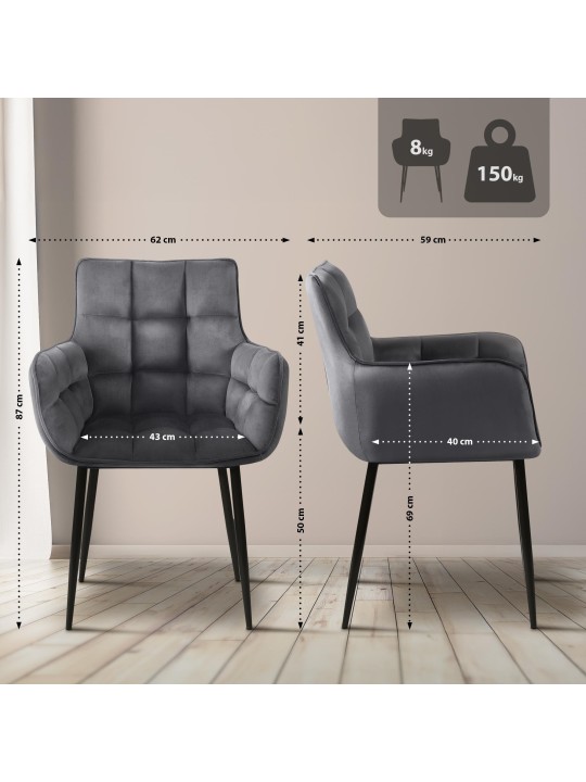 Scaun Tirana catifea, gri închis