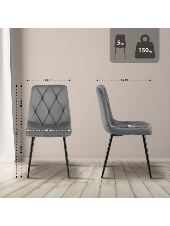 Scaun de sufragerie din catifea Clairton, gri închis