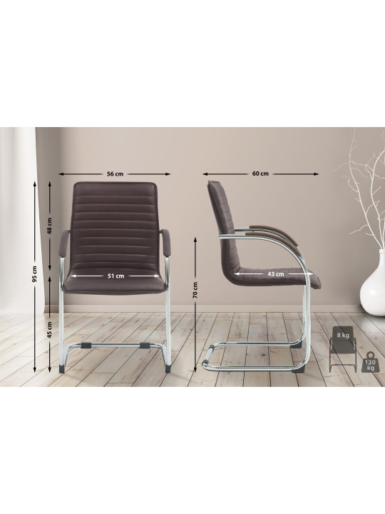 Set 2 scaune vizitator Tira imitatie piele, maro