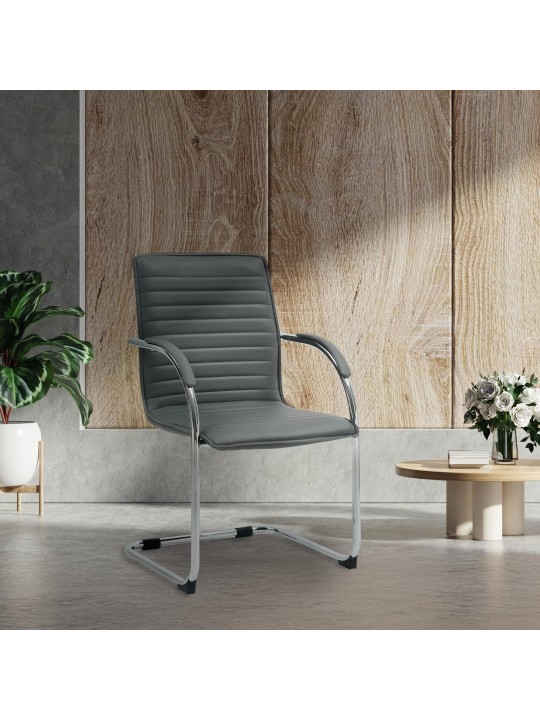 Set 2 scaune vizitator Tira imitatie piele, gri
