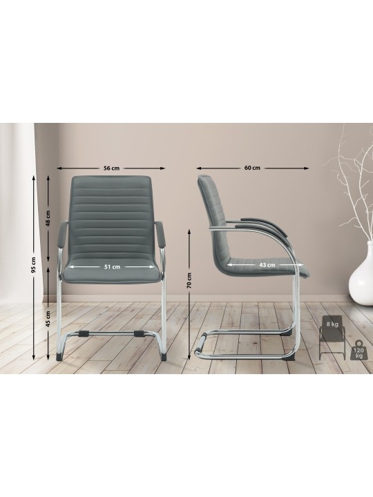 Set 2 scaune vizitator Tira imitatie piele, gri