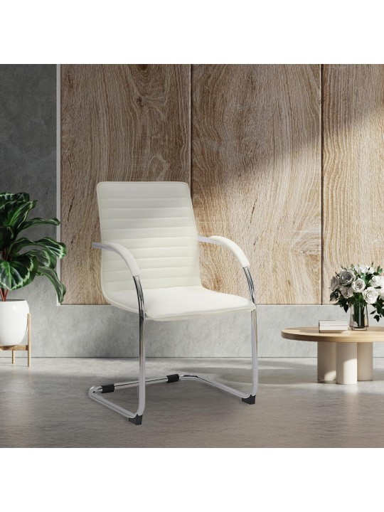 Set 2 scaune vizitator Tira imitatie piele, alb