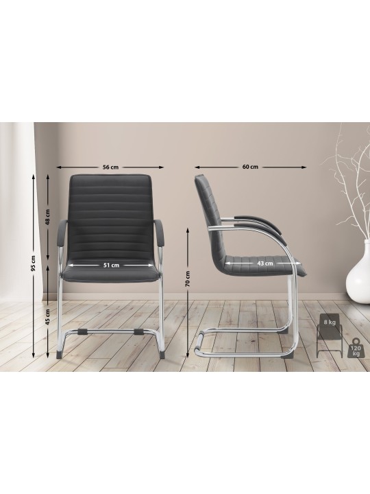 Set 2 scaune vizitator Tira imitatie piele, negru
