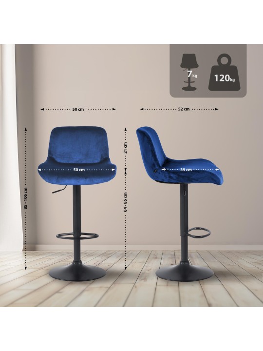 Scaun de bar Solon catifea, albastru