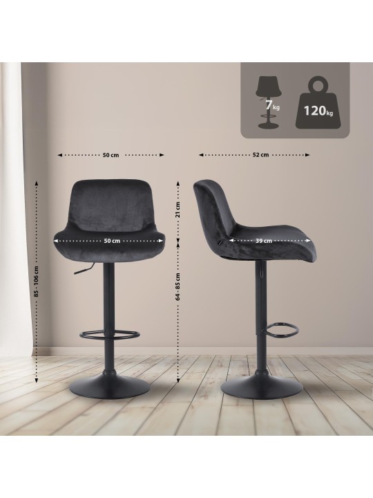 Scaun de bar Solon catifea, negru