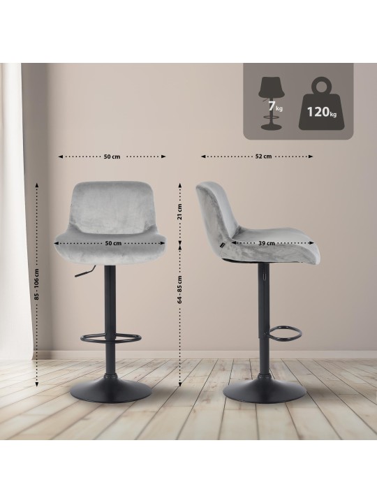 Scaun de bar Solon catifea, gri