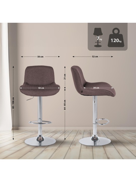 Scaun de bar Solon țesătură cromată, maro închis