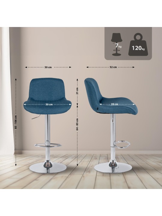 Scaun de bar Solon țesătură cromată, albastru