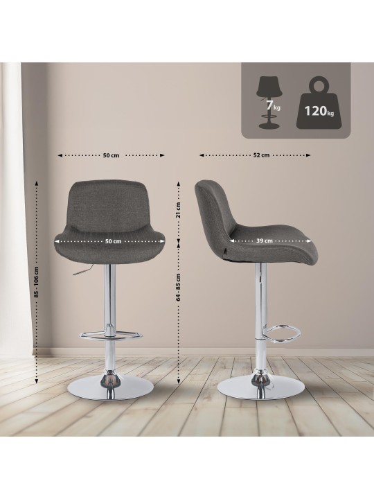 Scaun de bar Solon țesătură cromată, gri închis
