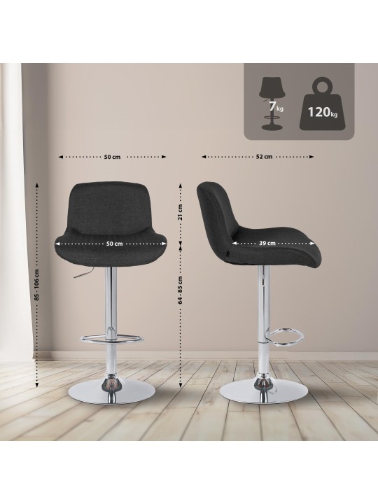 Scaun de bar Solon țesătură cromată, negru