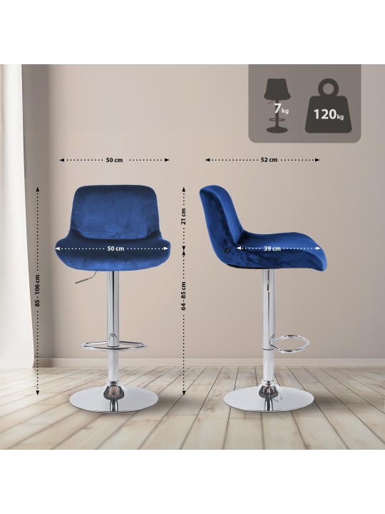 Scaun de bar Solon catifea cromata, albastru Scaun de bar Solon catifea cromata, albastru