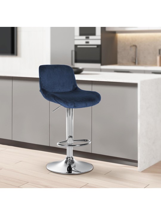 Scaun de bar Solon catifea cromata, albastru Scaun de bar Solon catifea cromata, albastru