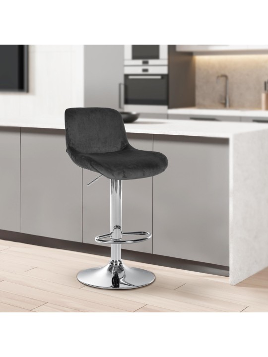 Scaun de bar Solon catifea cromata, negru Scaun de bar Solon catifea cromata, negru