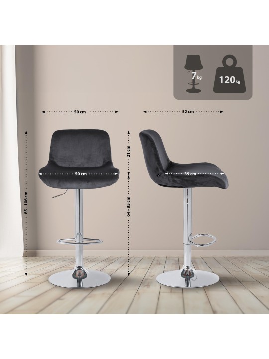 Scaun de bar Solon catifea cromata, negru Scaun de bar Solon catifea cromata, negru