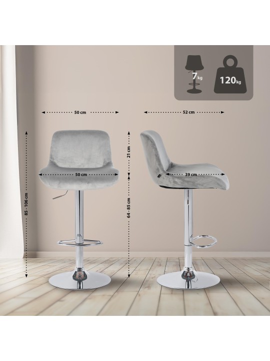 Scaun de bar Solon catifea cromata, gri Scaun de bar Solon catifea cromata, gri