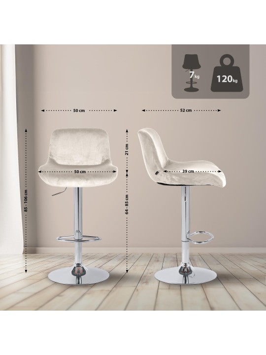 Scaun de bar Solon catifea cromata, crem