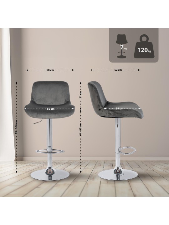 Scaun de bar Solon catifea cromata, gri închis Scaun de bar Solon catifea cromata, gri închis