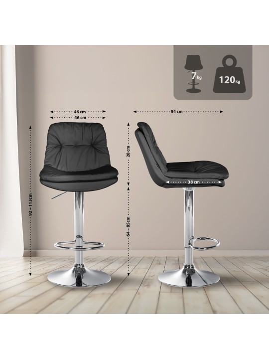 Scaun de bar Laurel imitatie piele crom, negru