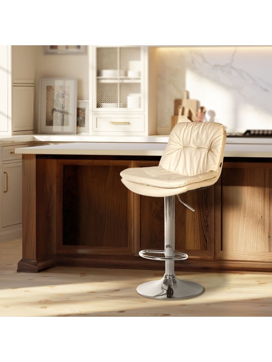 Scaun de bar Laurel imitatie piele crom, crem