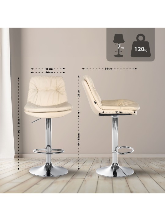 Scaun de bar Laurel imitatie piele crom, crem