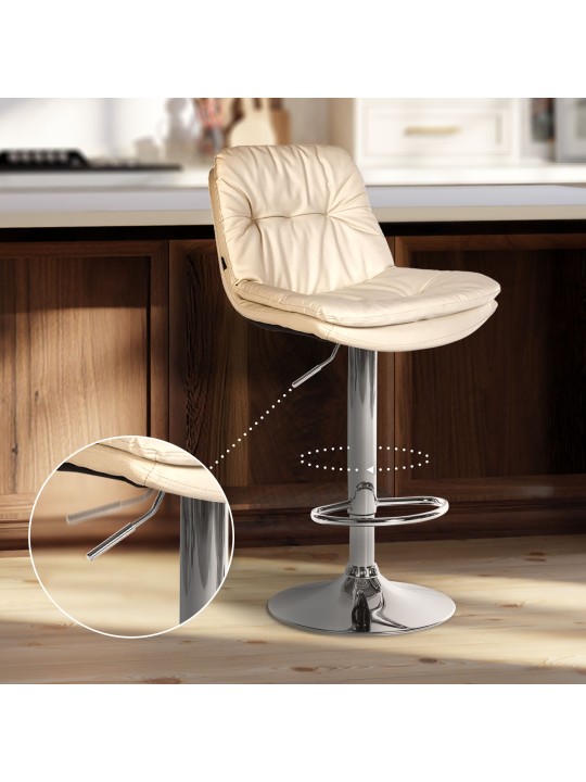 Scaun de bar Laurel imitatie piele crom, crem