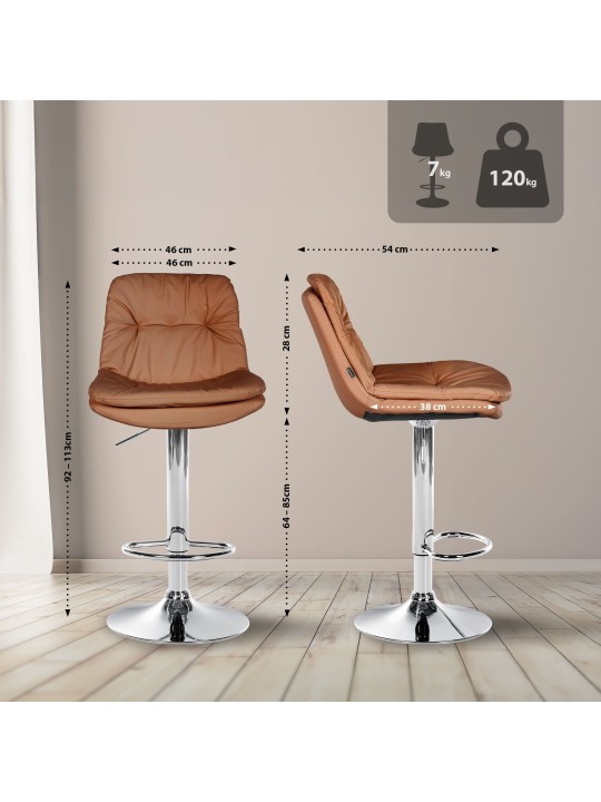 Scaun de bar Laurel imitatie piele crom, maro deschis