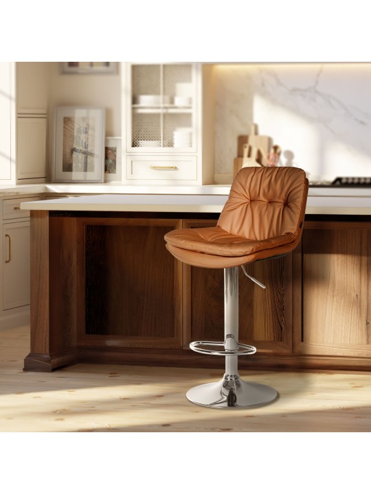 Scaun de bar Laurel imitatie piele crom, maro deschis