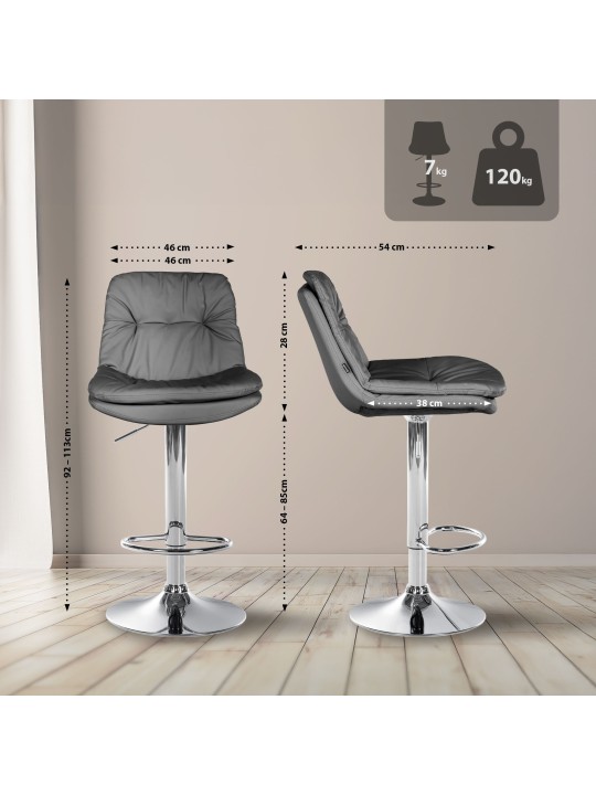 Scaun de bar Laurel imitatie piele crom, gri