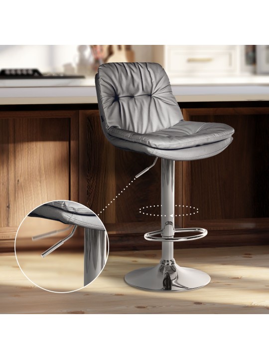 Scaun de bar Laurel imitatie piele crom, gri