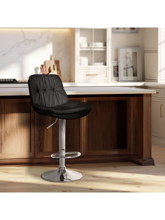 Scaun de bar Laurel imitatie piele crom, negru