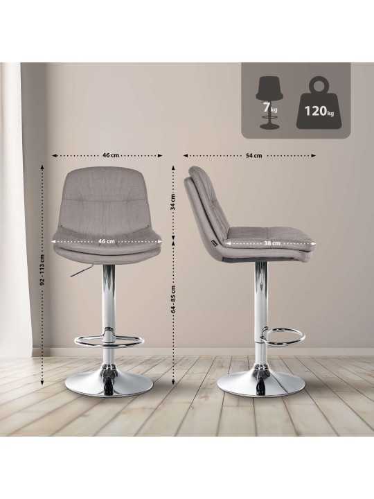 Scaun de bar Tesatura Laurel crom, gri