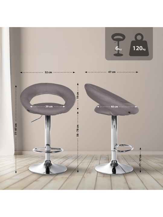 Scaun de bar Olinda stofa crom, gri