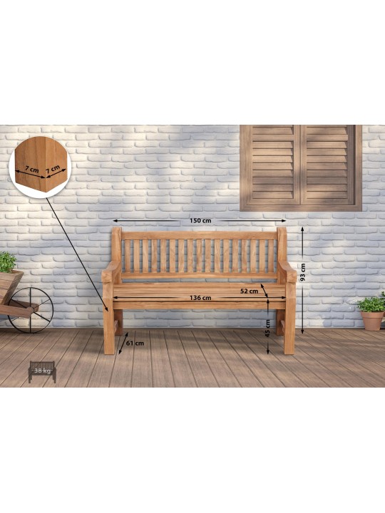 Bancă din tec Jackson V2 150 cm, tec Bancă din tec Jackson V2 150 cm, tec