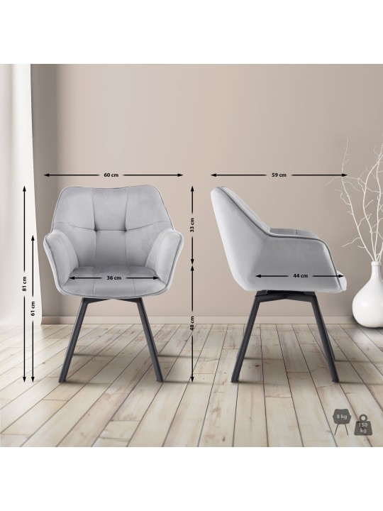 Scaun de sufragerie Jordi catifea, gri închis