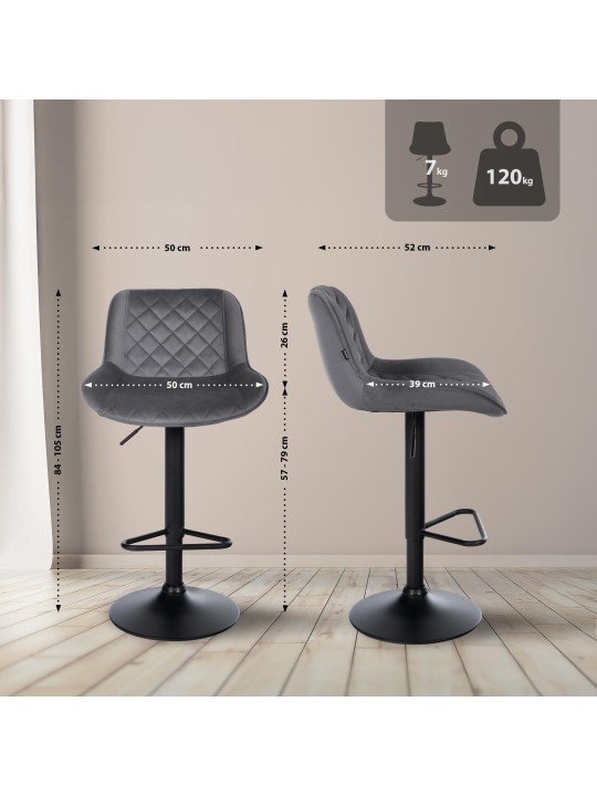 Scaun de bar Kasson catifea, gri închis