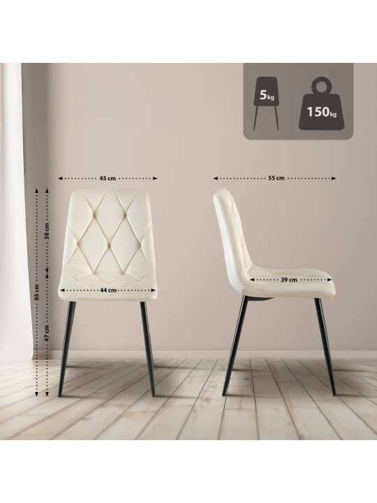 Set 2 scaune de sufragerie Clairton catifea, crem