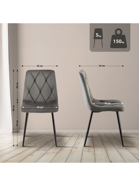 Set 2 scaune de sufragerie Clairton catifea, antracit Set 2 scaune de sufragerie Clairton catifea, antracit