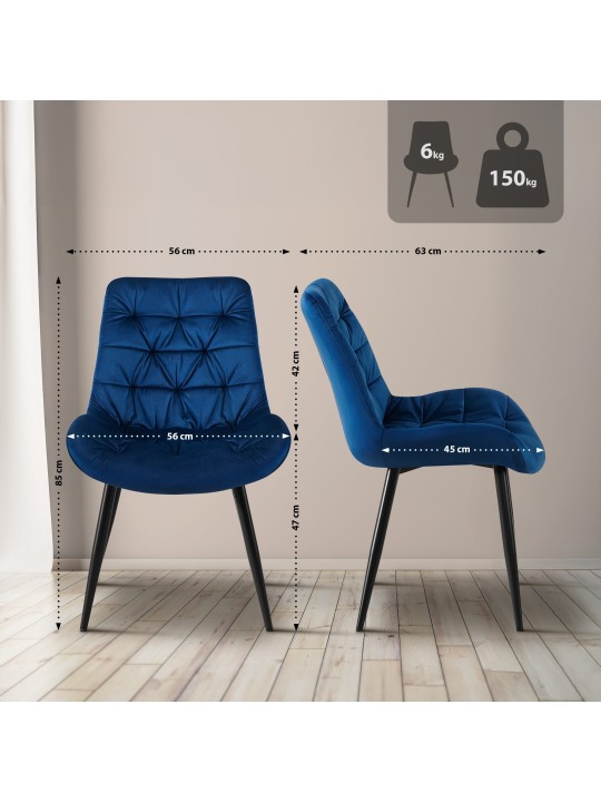 Set de 2 scaune de sufragerie Rossford, albastru închis