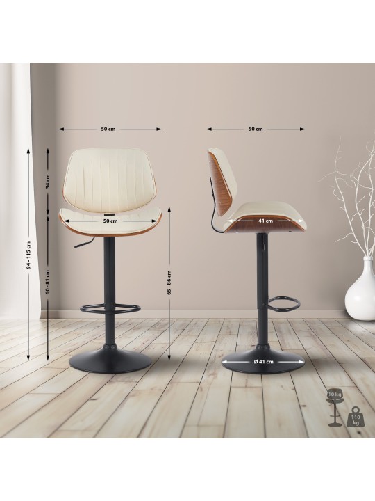 Set 2 scaune de bar Clawson imitatie piele, nuc/crem