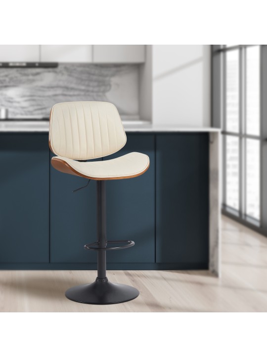 Set 2 scaune de bar Clawson imitatie piele, nuc/crem