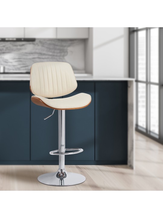 Set 2 taburete de bar Clawson imitatie piele crom, nuc/crem