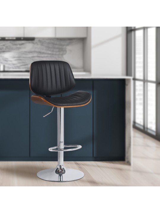 Set 2 taburete de bar Clawson imitatie piele crom, nuc/negru